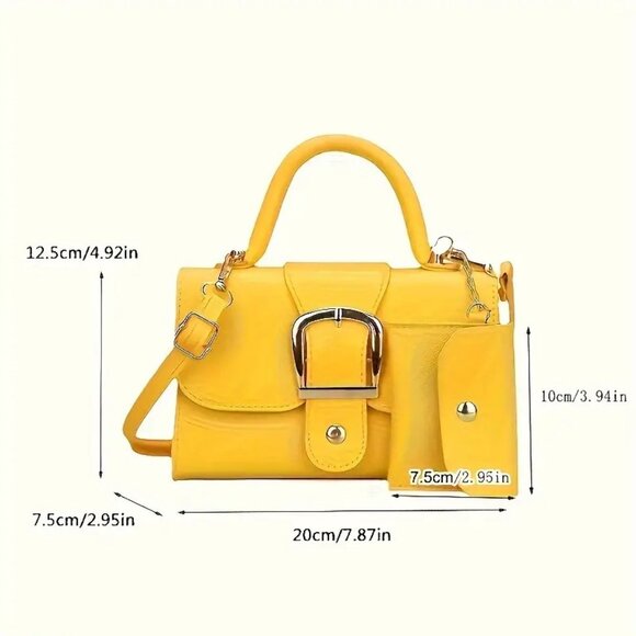 Trendy Blue Retro Style Buckle Small Handbag Purse w/Detachable Mini coin wallet - Picture 7 of 10